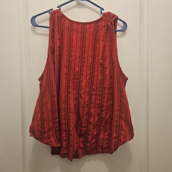 FREE PEOPLE FP women's red striped tie front tank top shirt 10% Linen M Medium - Picture 7 of 10